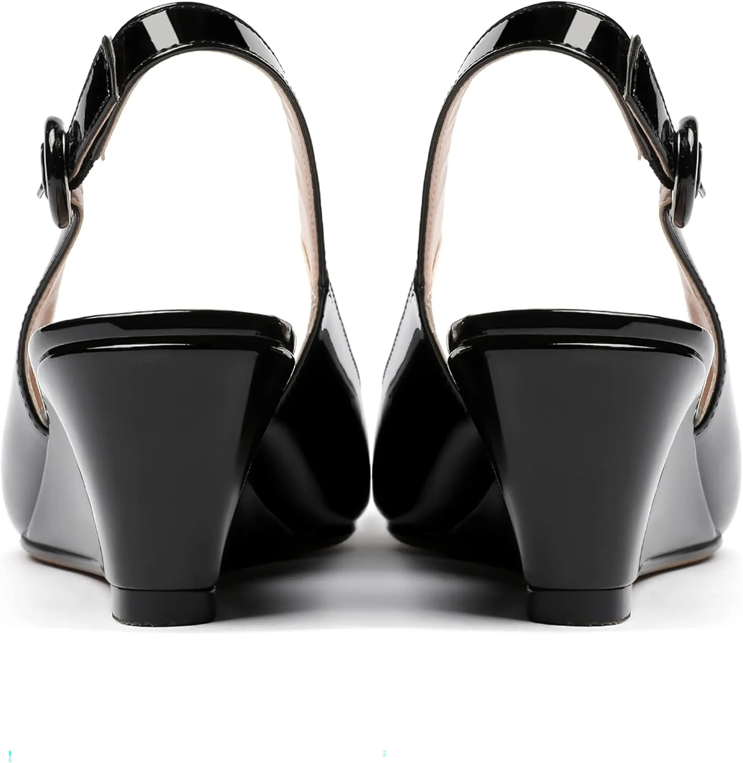 WAYDERNS Women's Pointed Toe Patent Slingback Buckle Wedge Low Heel Pumps Cute Evening Dress Shoes 2 Inch