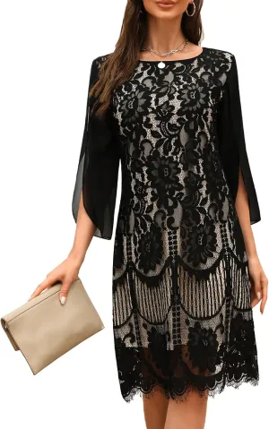 Wedding Guest Cocktail & Formal Dresses for Women - Lace Sequin Prom Evening Dress