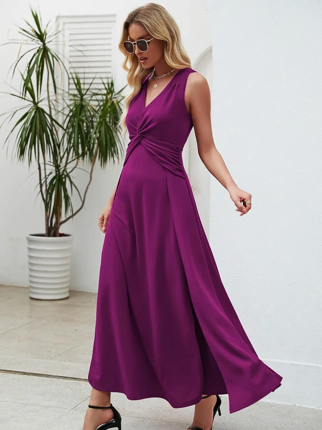 Wedding Guest Dresses for Women 2025 V Neck Formal Dresses for Women Sleeveless Evening
