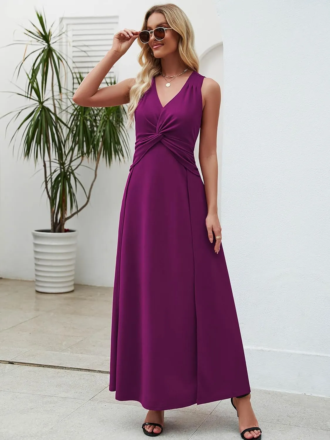 Wedding Guest Dresses for Women 2025 V Neck Formal Dresses for Women Sleeveless Evening