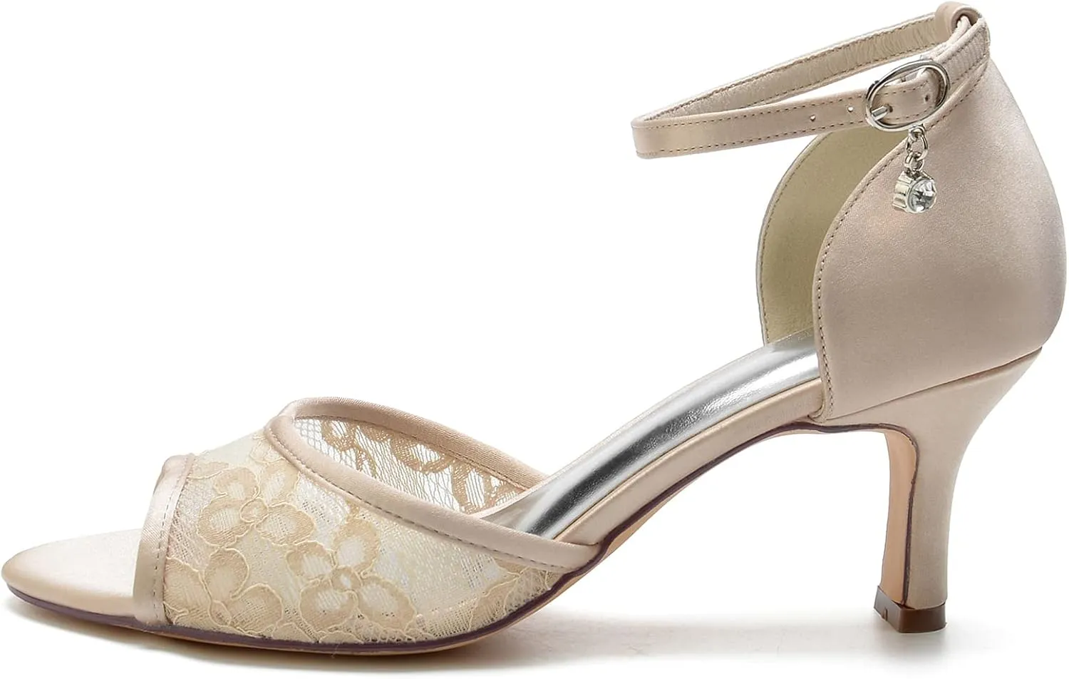 Wedding Shoes for Bride Peep Toe Comfortable Mid Block Heel Lace Ankle Strap Wedding Dress Pump Sandals 6.5Cm Heel Height