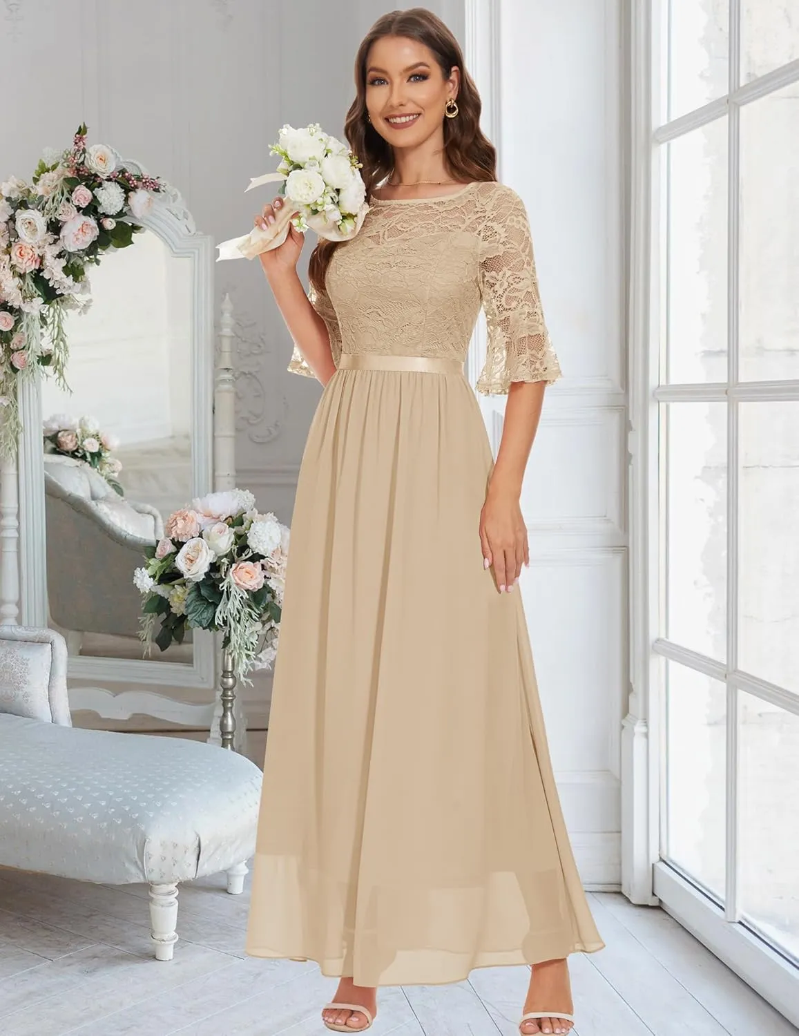 Wedtrend Women's Formal Dress 2024 Wedding Guest Dress Bell Sleeve Bridesmaid Dress Maxi Evening Dress