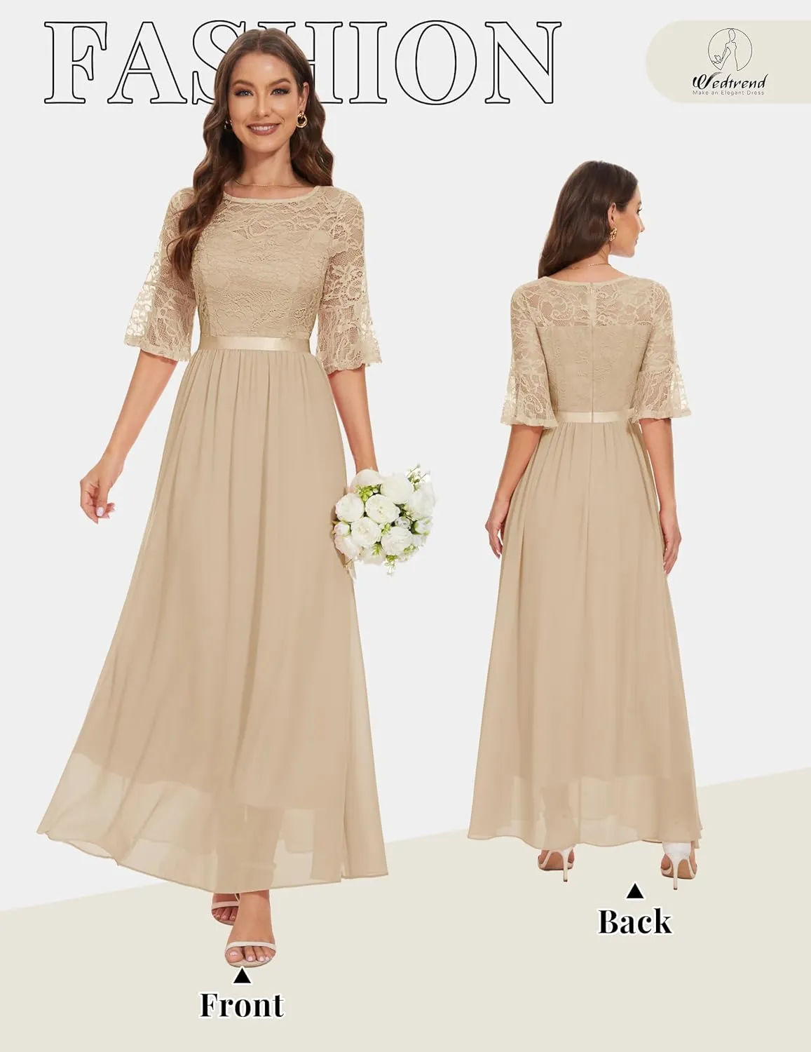 Wedtrend Women's Formal Dress 2024 Wedding Guest Dress Bell Sleeve Bridesmaid Dress Maxi Evening Dress