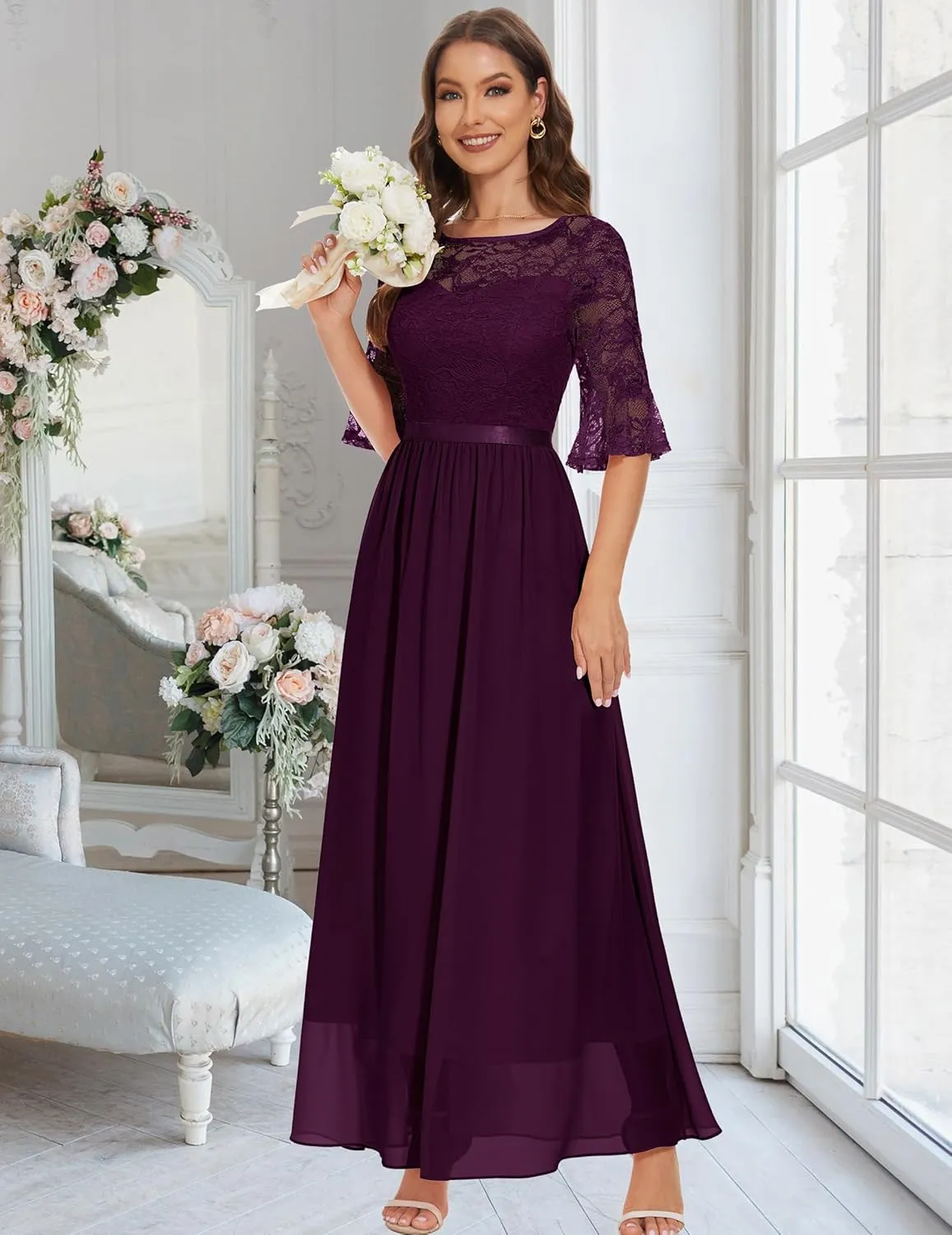 Wedtrend Women's Formal Dresses 2025 Wedding Guest Dress Bell Sleeve Bridesmaid Dresses Maxi Evening Dress