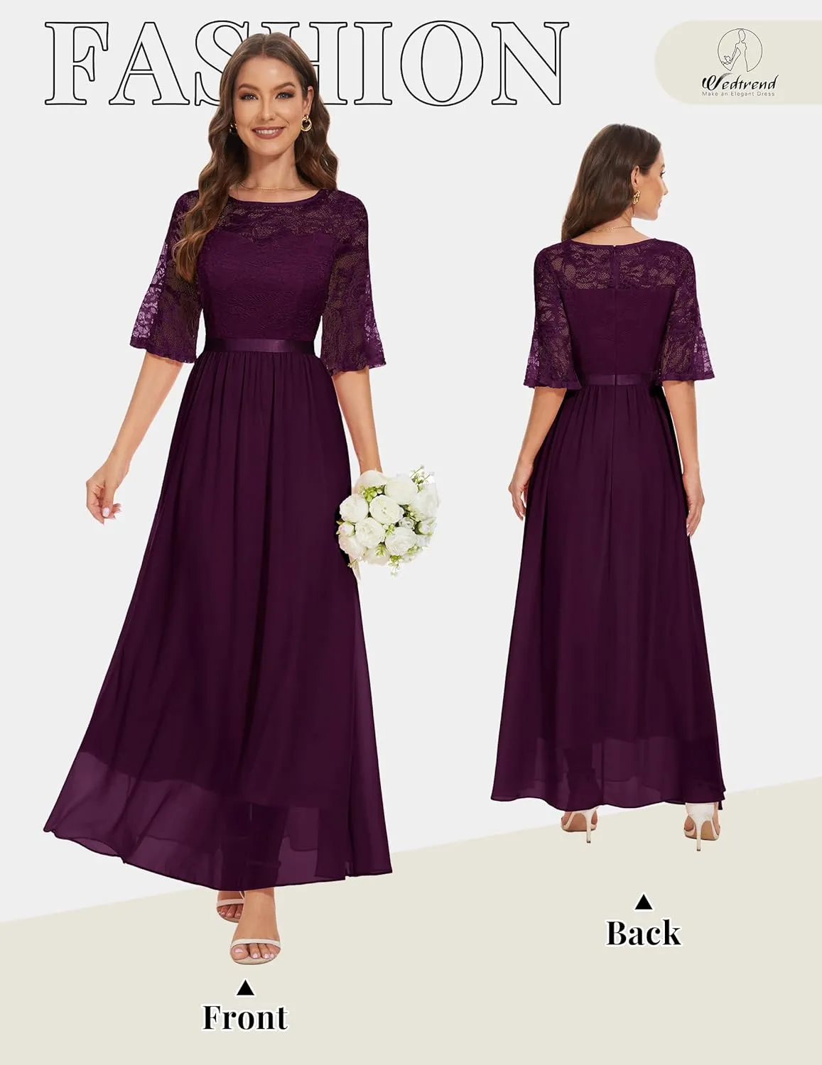 Wedtrend Women's Formal Dresses 2025 Wedding Guest Dress Bell Sleeve Bridesmaid Dresses Maxi Evening Dress