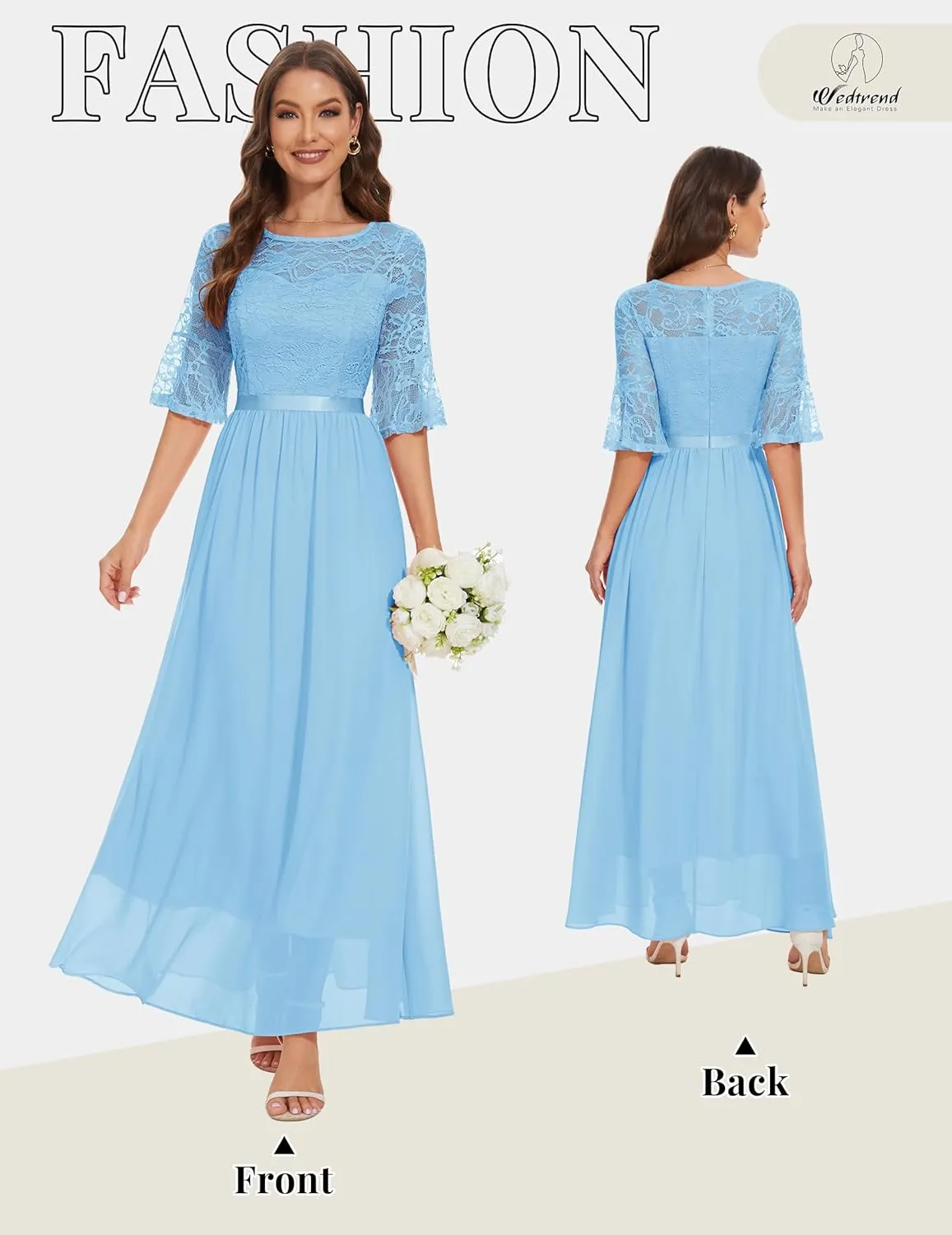 Wedtrend Women's Formal Dresses 2025 Wedding Guest Dress Bell Sleeve Bridesmaid Dresses Maxi Evening Dress
