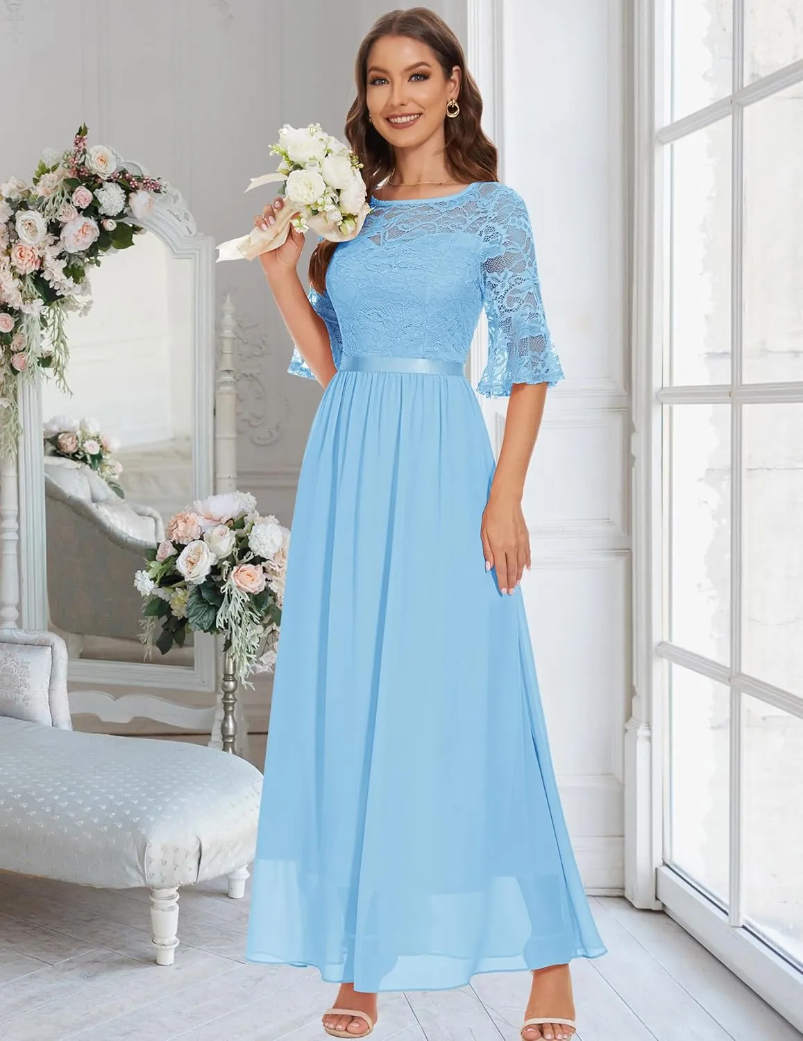 Wedtrend Women's Formal Dresses 2025 Wedding Guest Dress Bell Sleeve Bridesmaid Dresses Maxi Evening Dress