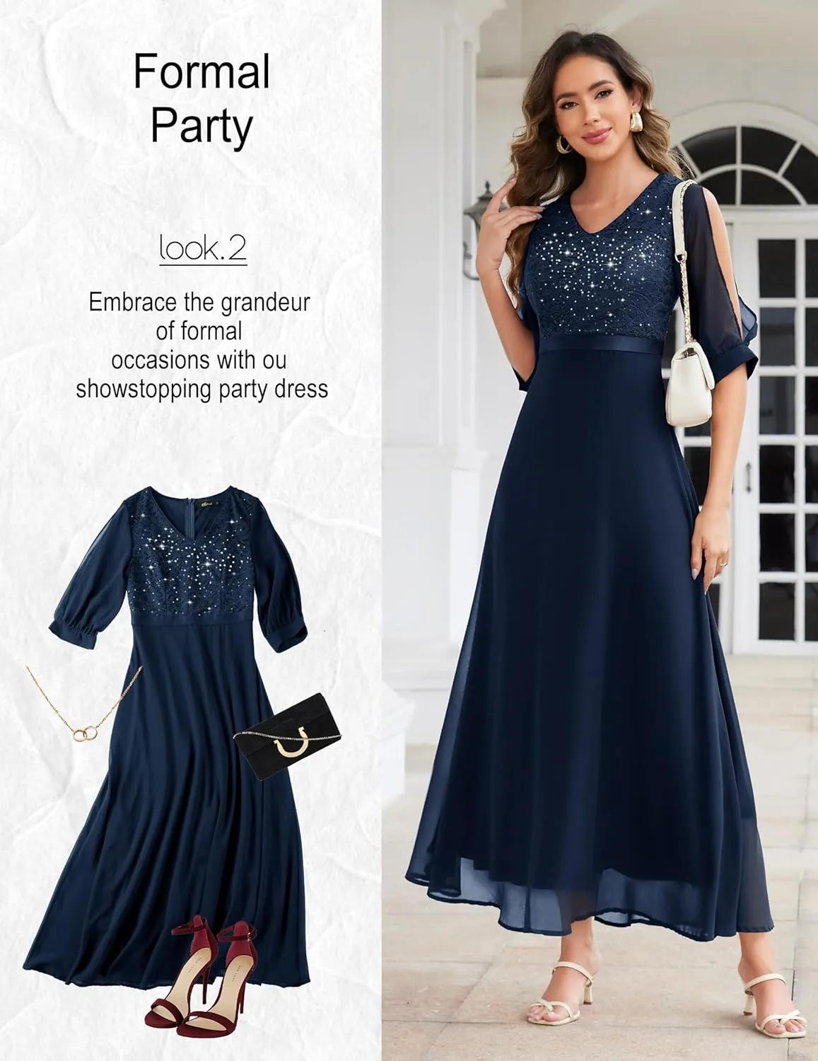 Wedtrend Women's Sequin Dress Sparkly Glitter Dress Split Sleeves Formal Dresses Maxi Evening Dress