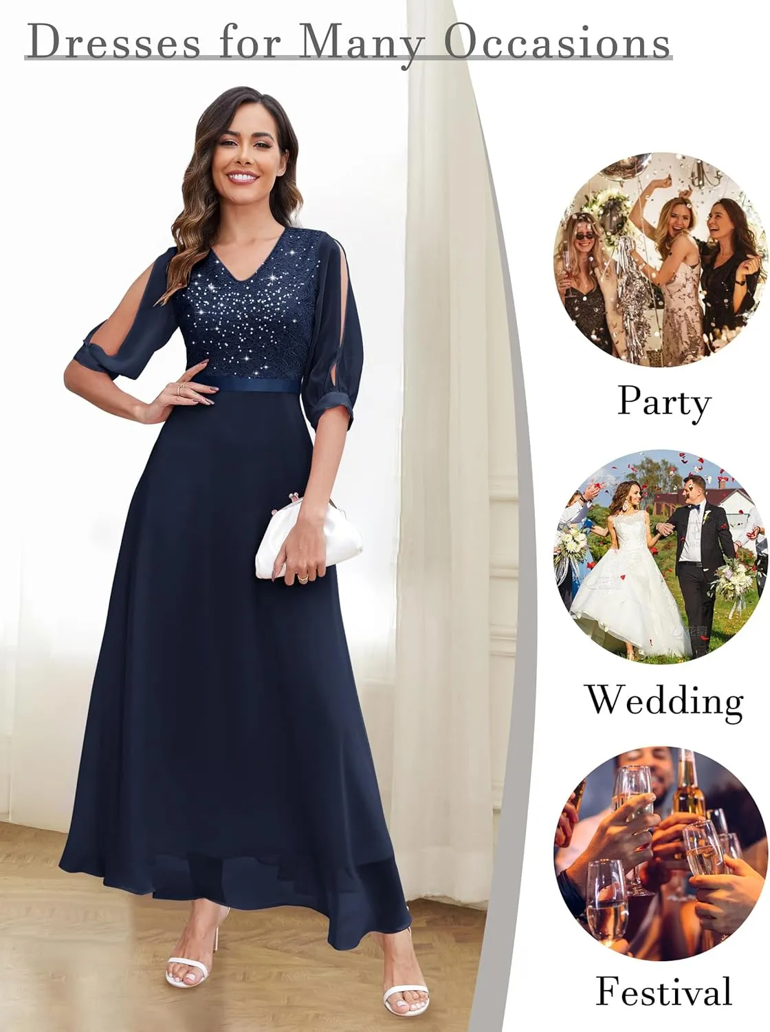 Wedtrend Women's Sequin Dress Sparkly Glitter Dress Split Sleeves Formal Dresses Maxi Evening Dress