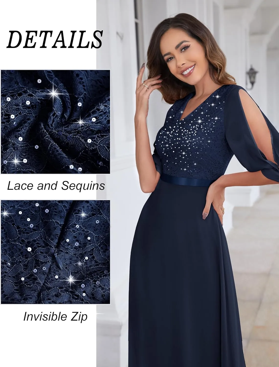 Wedtrend Women's Sequin Dress Sparkly Glitter Dress Split Sleeves Formal Dresses Maxi Evening Dress