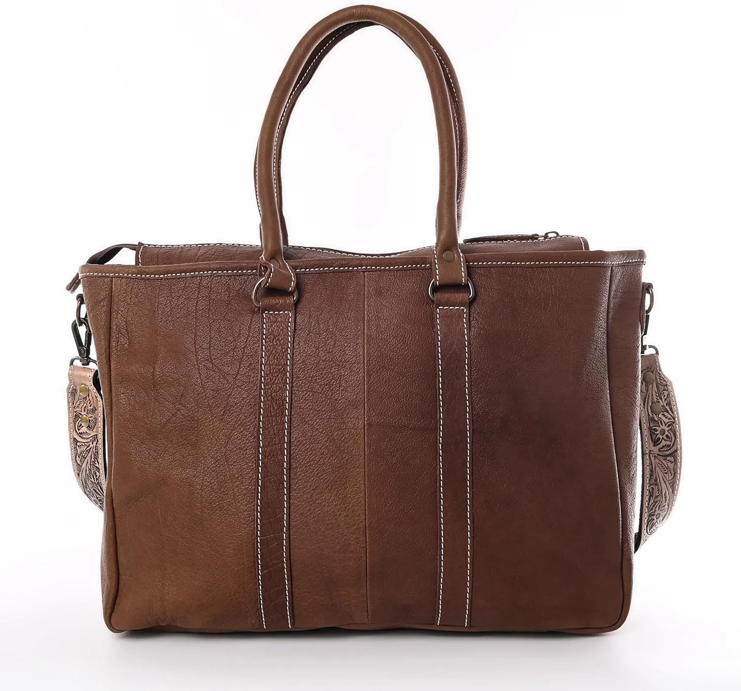 Western Cowhide Hairon Leather Tote Bag for Women With Adjustable Tooled Shoulder Strap Leather Purse
