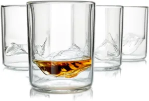 Whiskey Peaks Iconic Mountain Bar Glasses, 11.5 oz Capacity, Lead-Free Crystal, Rockies, Set of 4 Cups