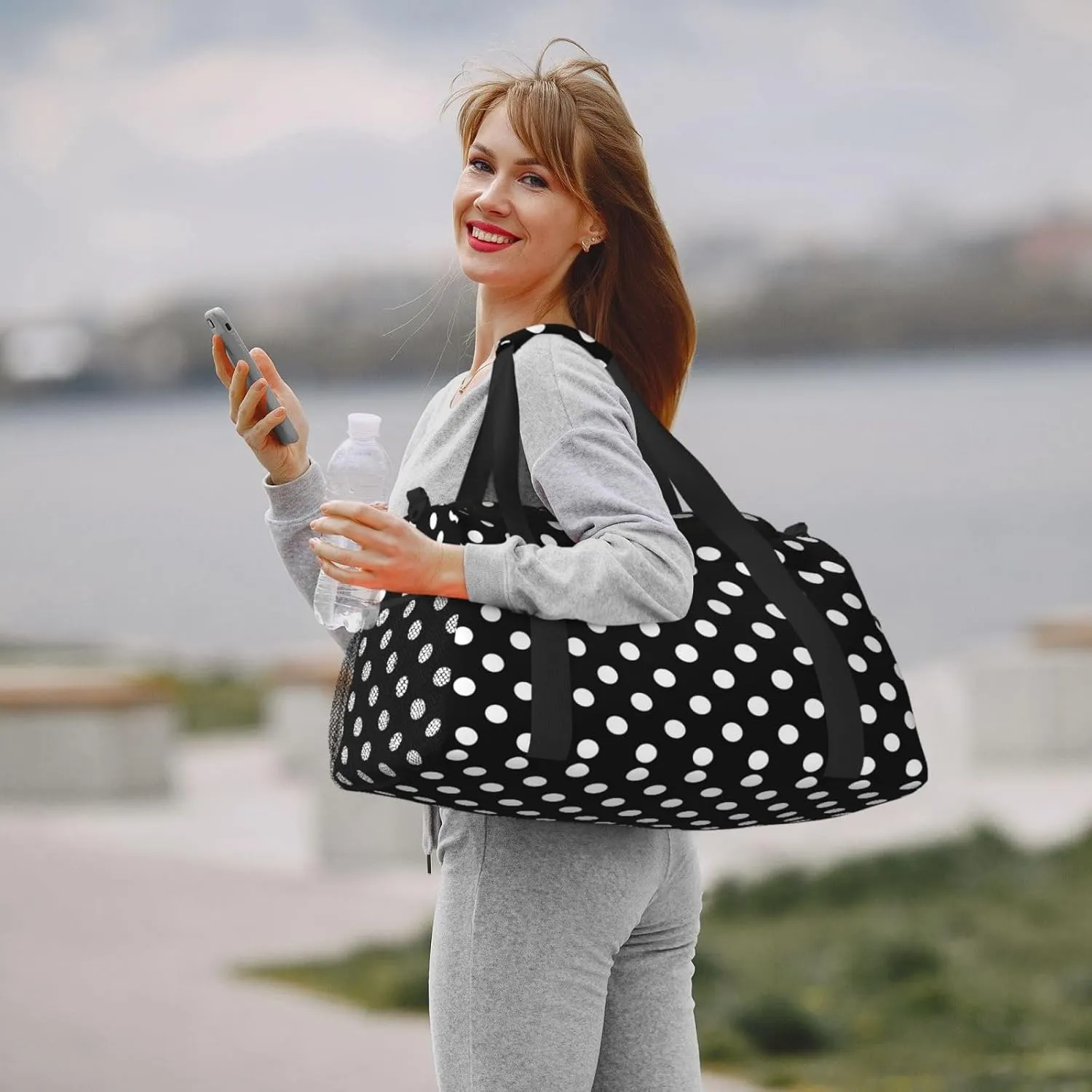 White And Black Polka Dot Travel Weekender Overnight Bags Foldable Hand Travel Bag Sport Gym Duffel Bag For Men Women