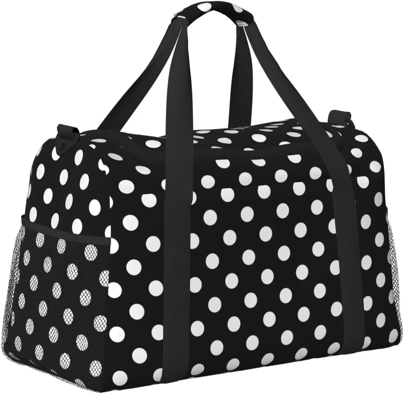 White And Black Polka Dot Travel Weekender Overnight Bags Foldable Hand Travel Bag Sport Gym Duffel Bag For Men Women