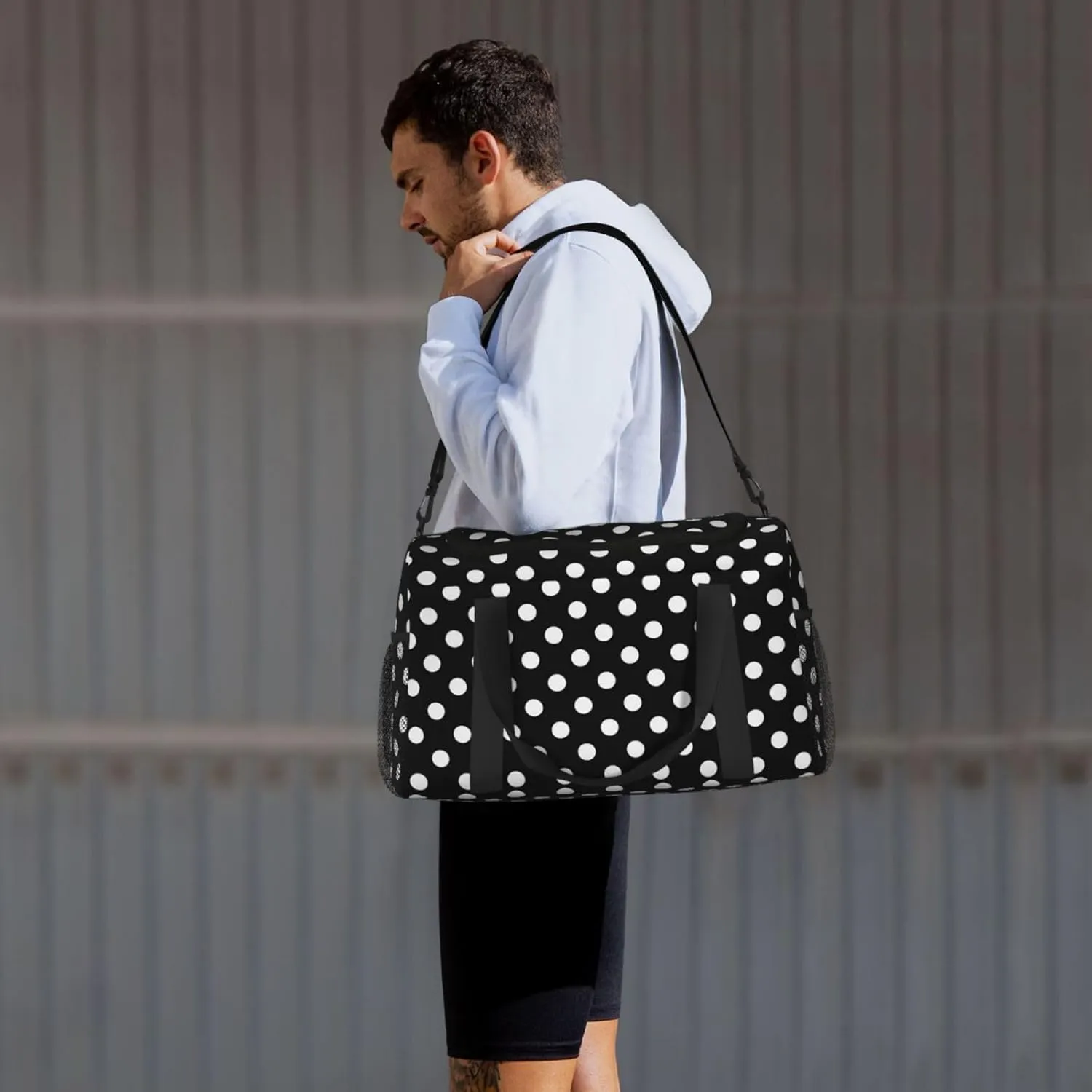 White And Black Polka Dot Travel Weekender Overnight Bags Foldable Hand Travel Bag Sport Gym Duffel Bag For Men Women