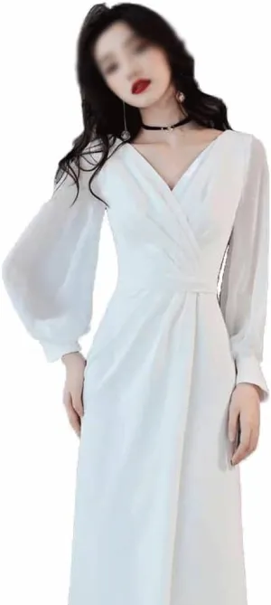 White Dress Long Spring Sleeves Show Slim Celebrity Banquet Evening Dress Female