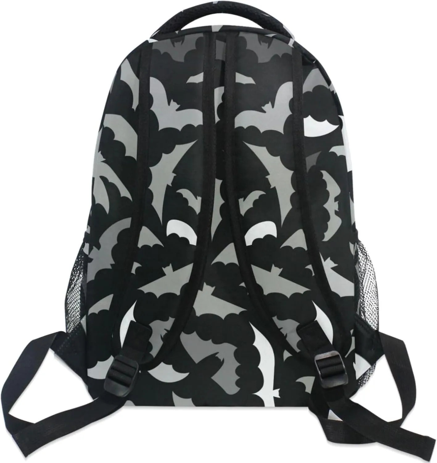 White Gray Bats Backpack Halloween Black Bookbag Daypack Travel Hiking Camping School Laptop Bag