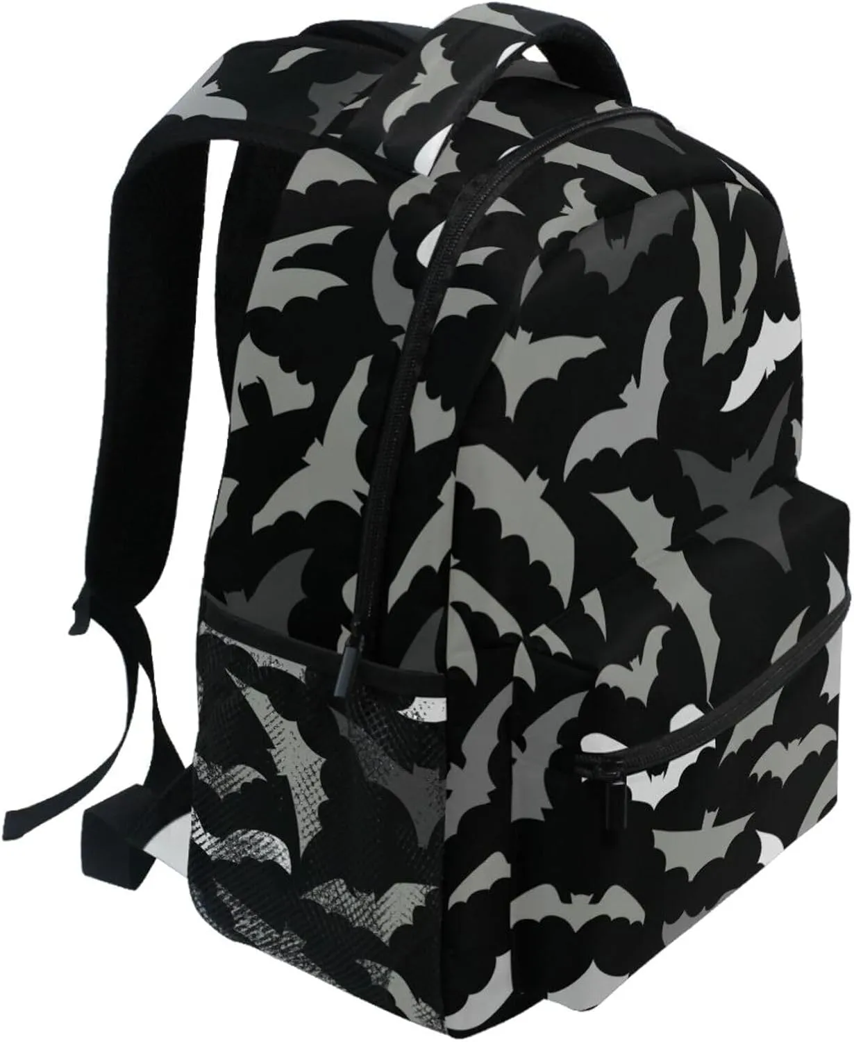 White Gray Bats Backpack Halloween Black Bookbag Daypack Travel Hiking Camping School Laptop Bag