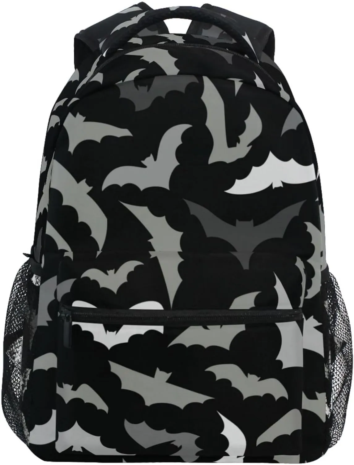White Gray Bats Backpack Halloween Black Bookbag Daypack Travel Hiking Camping School Laptop Bag