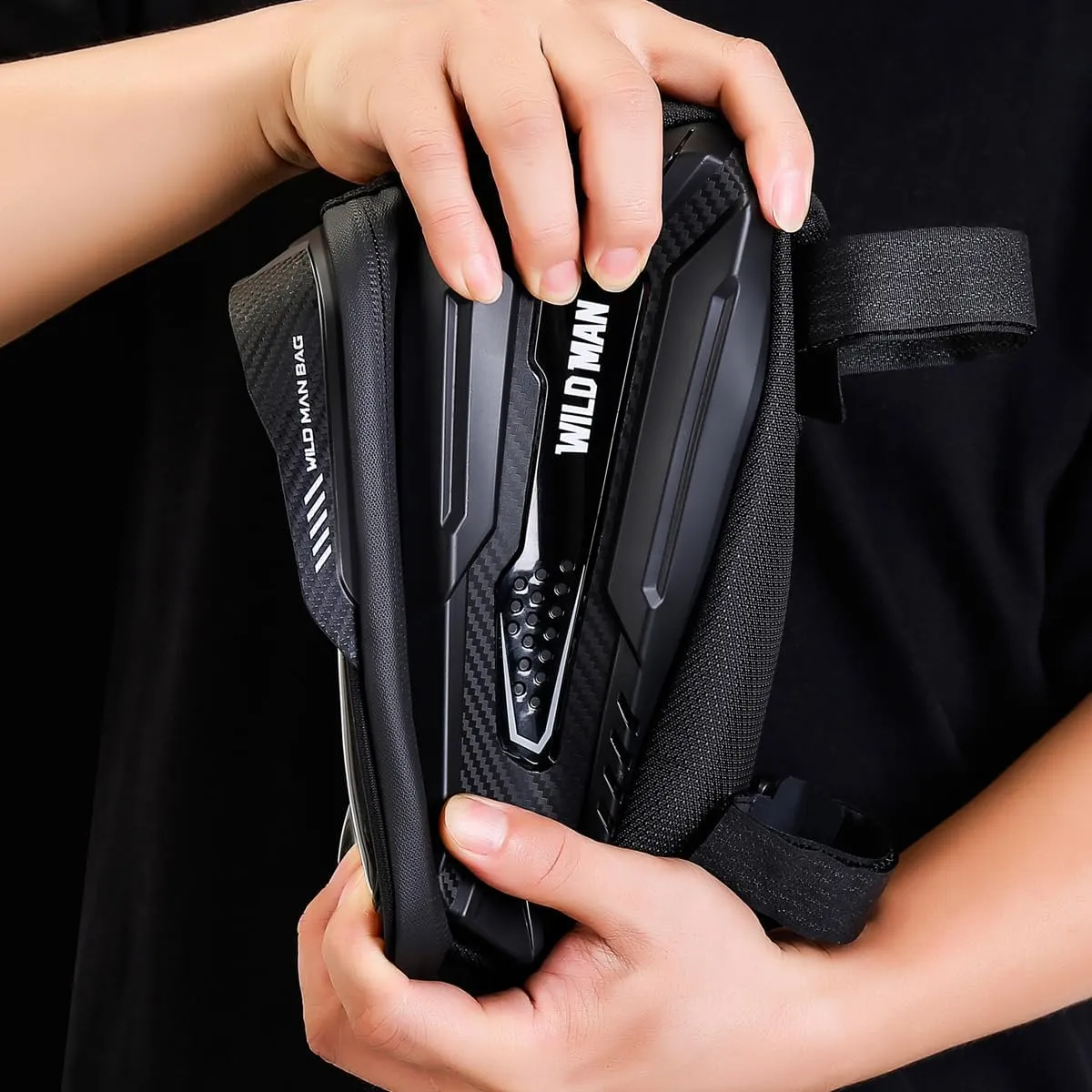 WILD MAN Hard Shell Bike Phone Frame Bag Waterproof Top Tube Bike Phone Bag with Sensitive Touch Screen for Road Mountain MTB Cycling(M30,Black)