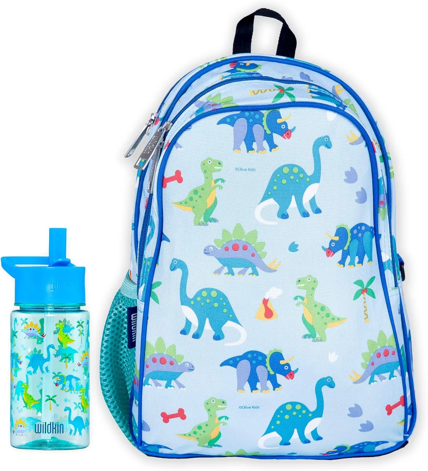Wildkin 15 Inch Backpack Bundle with 16 Ounce Reusable Water Bottle (Dinosaur Land)