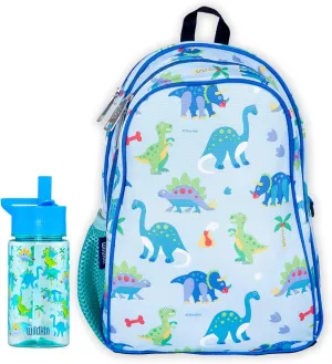 Wildkin 15 Inch Backpack Bundle with 16 Ounce Reusable Water Bottle (Dinosaur Land)