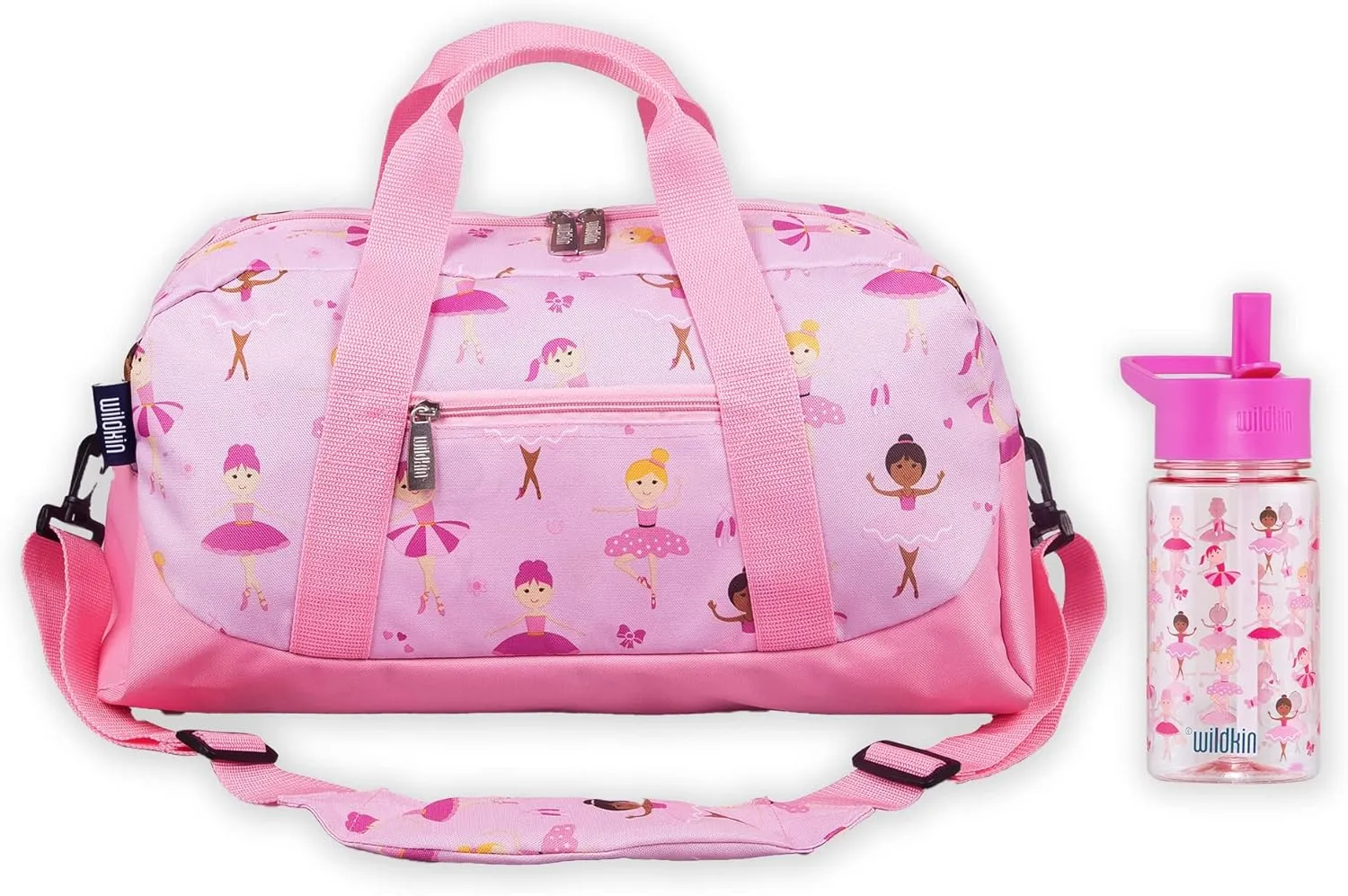 Wildkin Overnighter Duffel Bag Bundle with 16 Ounce Reusable Water Bottle (Ballerina)