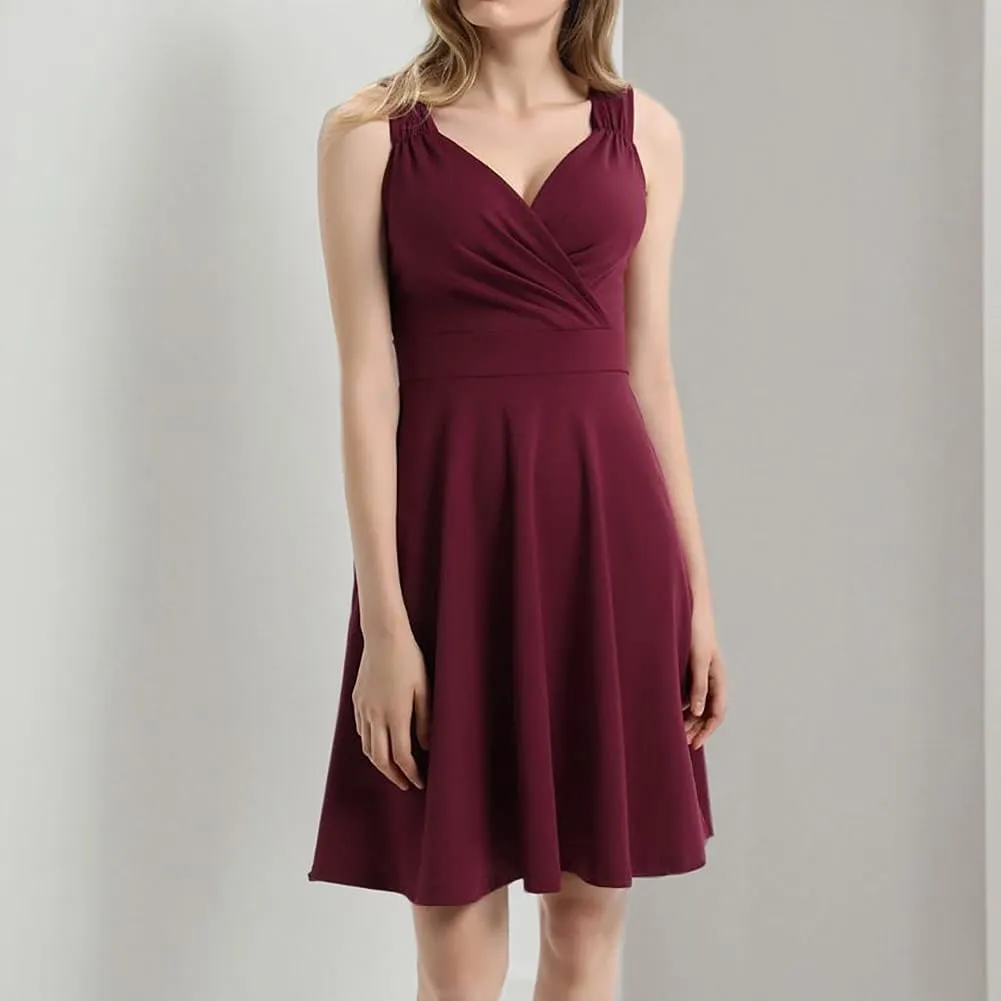 Women 50s 60s Vintage Sleeveless V-Neck Cocktail Swing Dress 1950s Wedding Semi Formal Party Rockabilly Evening Prom Dress