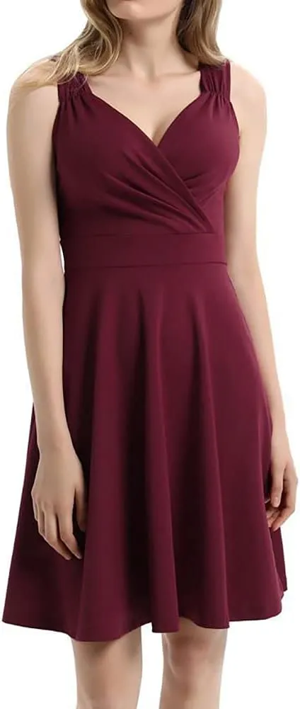 Women 50s 60s Vintage Sleeveless V-Neck Cocktail Swing Dress 1950s Wedding Semi Formal Party Rockabilly Evening Prom Dress