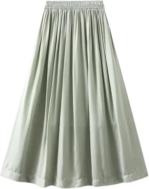 Women Ankle-Length Long Pleated Skirt Summer Solid Color Casual Thin Long All-Match Maxi Skirts