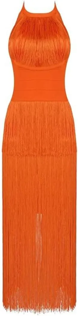 Women Bodycon Long Dress Tassel Slim Party Club Celebrity Evening Dresses