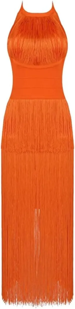 Women Bodycon Long Dress Tassel Slim Party Club Celebrity Evening Dresses