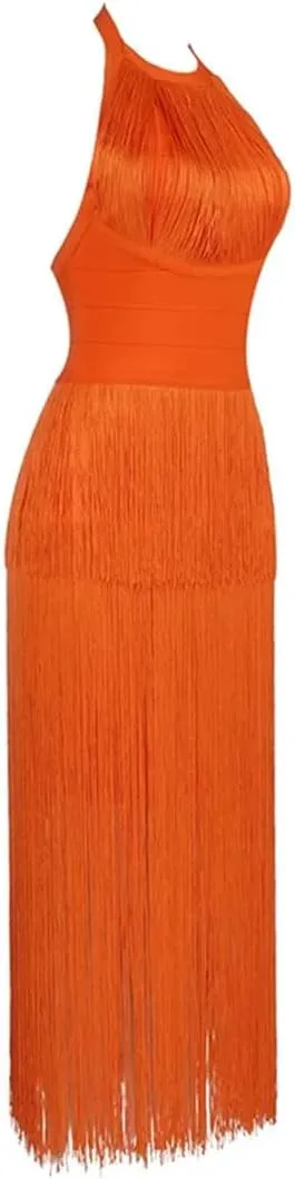 Women Bodycon Long Dress Tassel Slim Party Club Celebrity Evening Dresses
