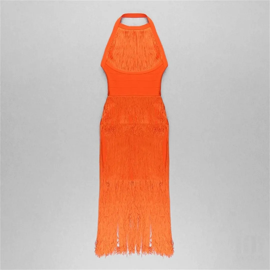 Women Bodycon Long Dress Tassel Slim Party Club Celebrity Evening Dresses