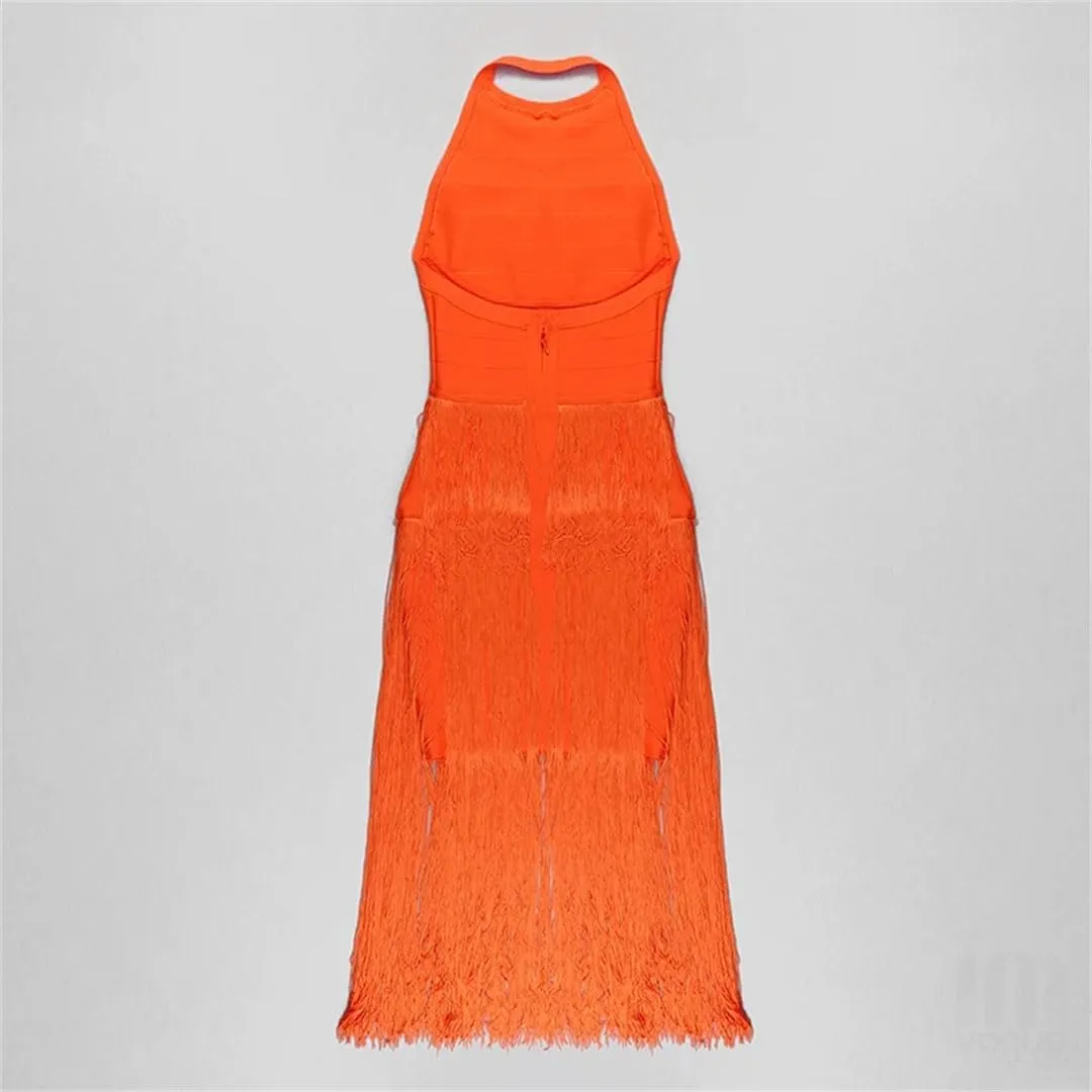 Women Bodycon Long Dress Tassel Slim Party Club Celebrity Evening Dresses
