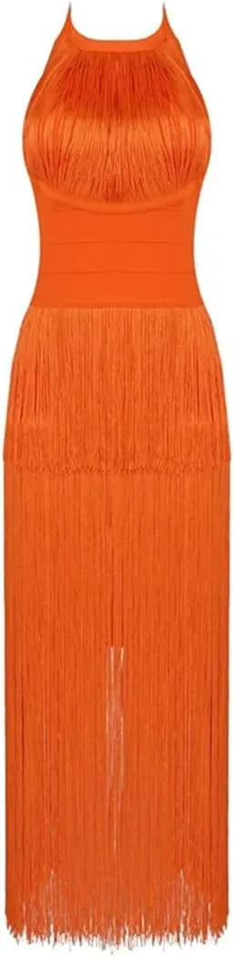 Women Bodycon Long Dress Tassel Slim Party Club Celebrity Evening Dresses