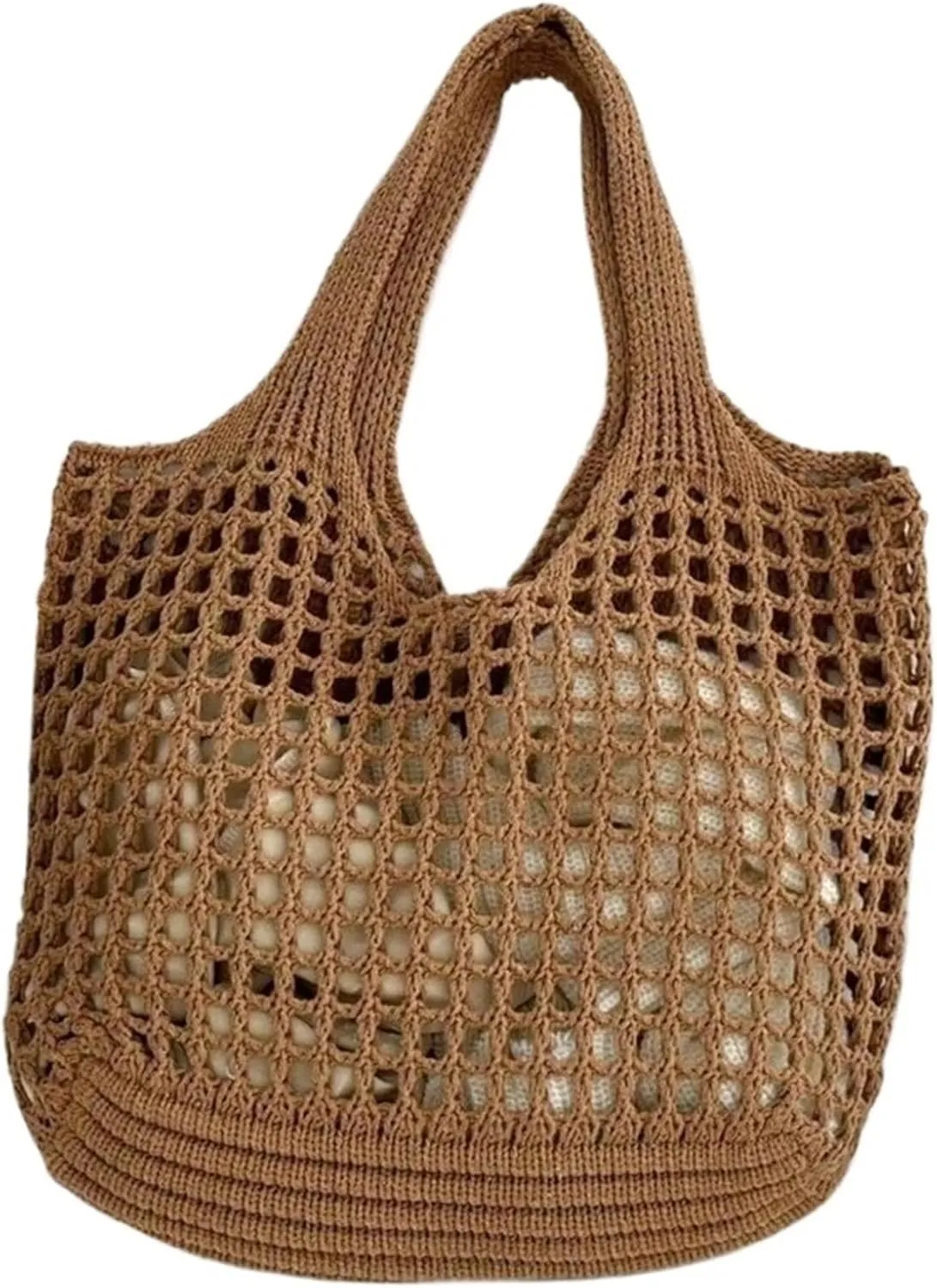 Women Crochet Tote Bag Hollow Beach Bags Large Capacity Knitted Bag Simple Casual Woven Shopping Bags