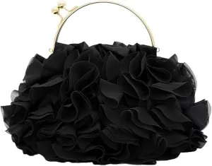 Women Evening Clutch Bag Floral Satin Purses with Chain for Wedding, Party, Prom