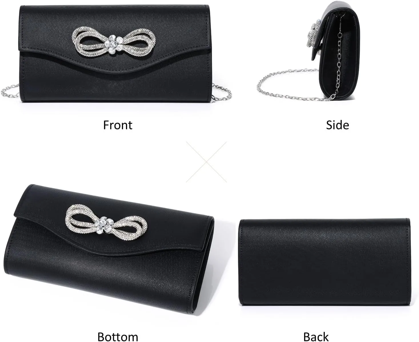 Women Evening Handbag Shiny Crystal Bow Flap Clutch Purse for Women Wedding Party Prom Purse