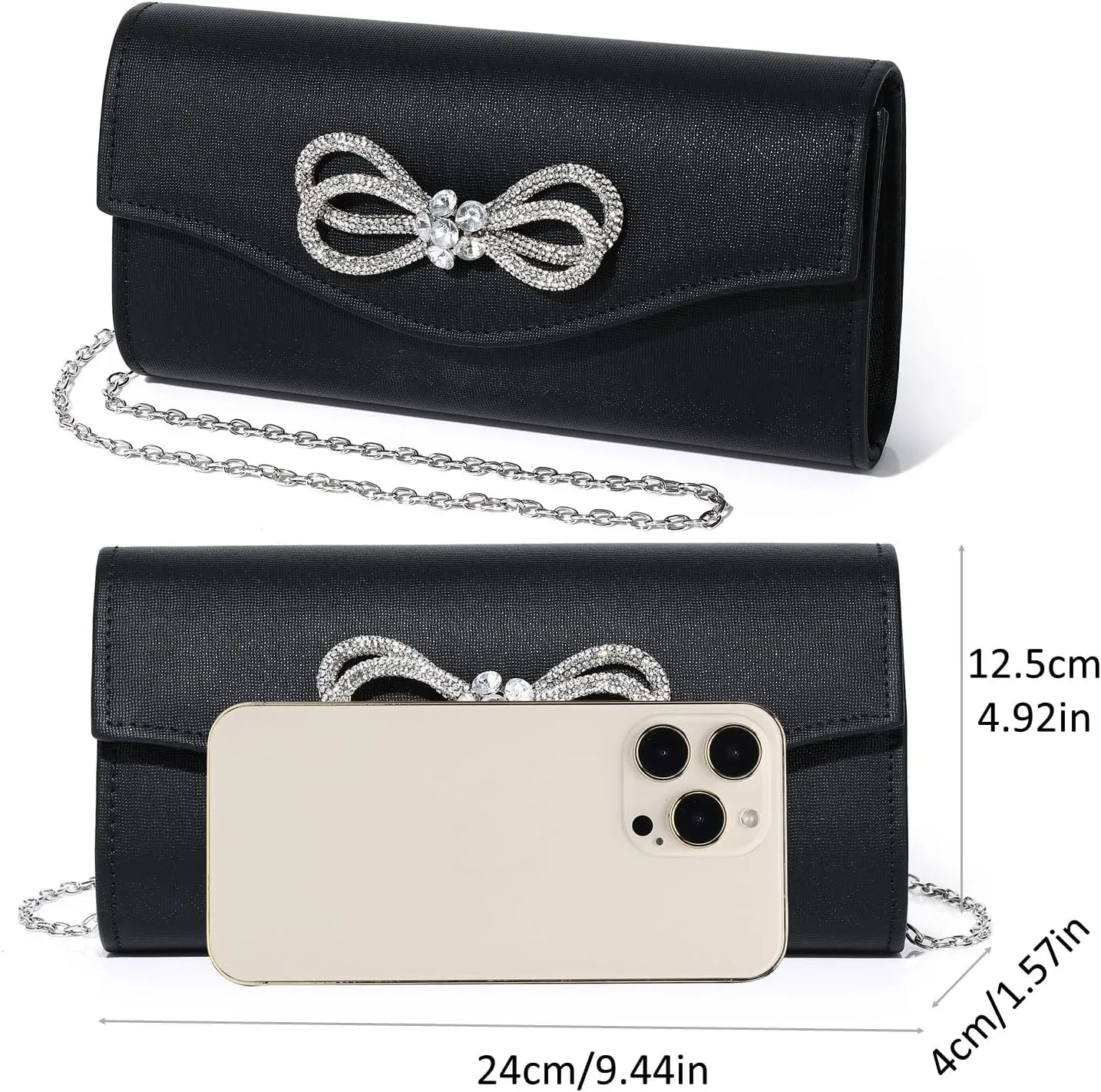 Women Evening Handbag Shiny Crystal Bow Flap Clutch Purse for Women Wedding Party Prom Purse