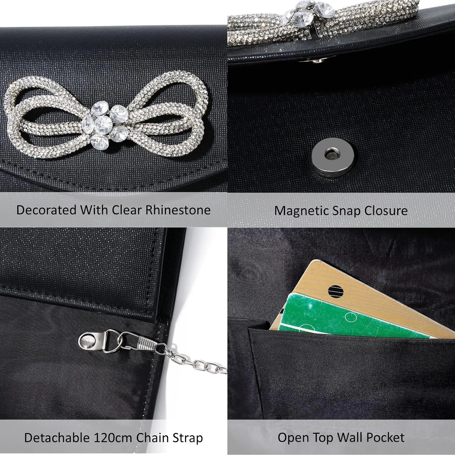 Women Evening Handbag Shiny Crystal Bow Flap Clutch Purse for Women Wedding Party Prom Purse