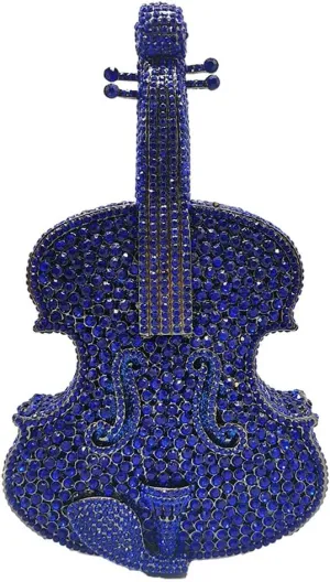 Women Fancy Violin Shaped Crystal Clutch Purse Brilliant Gemstones Evening Bag for Concert Dancing Party
