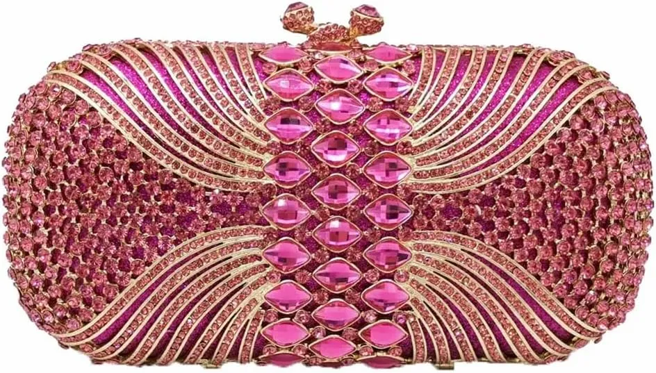 Women Fashion Rhinestone Evening Bag Sparkly Stripe Crystal Handbag Wedding Clutch Purse for Banquet Party