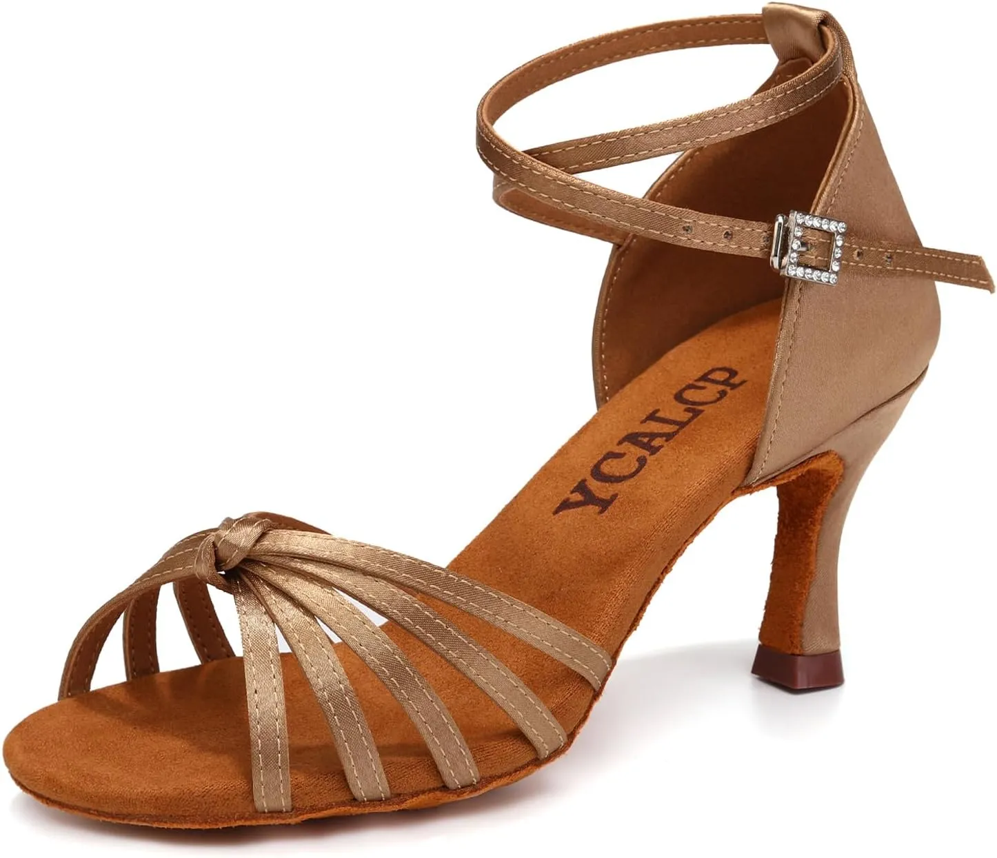 Women Latin Dance Shoes Satin Professional Ballroom Salsa Practice Performance Dance Shoes, Model EM-217GB-7cm