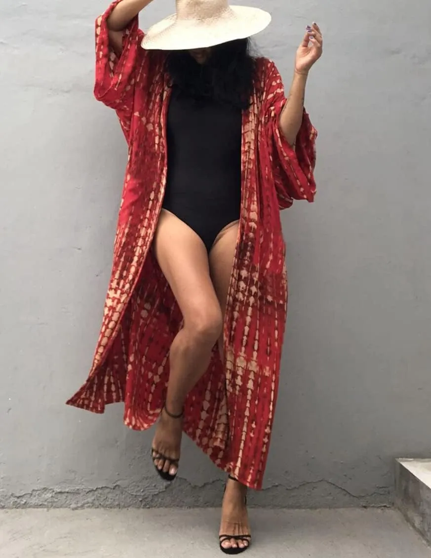 Women Long Beach Kimono Curve Hem Loose Open Front Bathing Suit Cover up