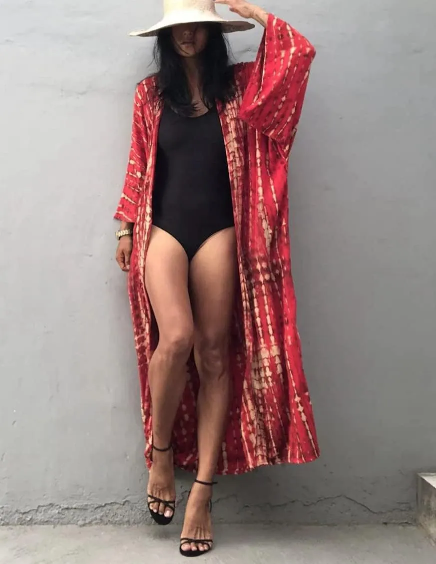 Women Long Beach Kimono Curve Hem Loose Open Front Bathing Suit Cover up