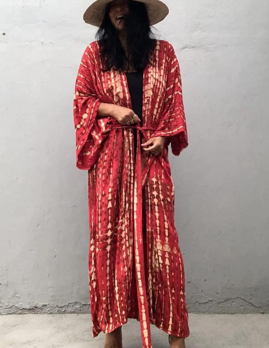 Women Long Beach Kimono Curve Hem Loose Open Front Bathing Suit Cover up