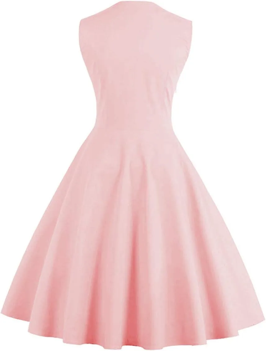 Women Polka Dot Retro Vintage Style Cocktail Party Swing Dress Double Breasted Floral 1950s Dress Patchwork 50s Audrey Dress