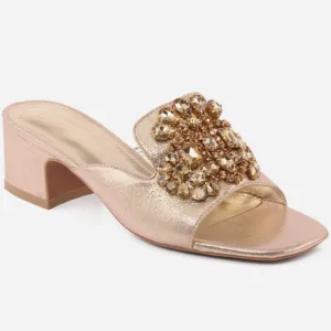 Women "CAROL" Glittery Block Heel Slipon Sandals
