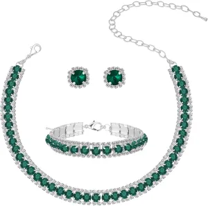 Women Rhinestone Crystal Jewelry Set Crystal Tennis Design Rhinestone Choker Necklace Link Bracelet Teardrop Earrings Set Wedding Bridal Bridesmaids Party